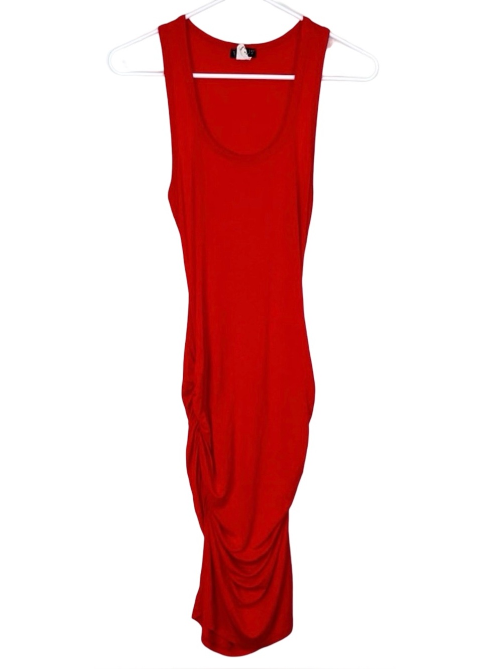 Venus Red Ruched Bodycon Dress Sleeveless Midi Fitted Cocktail Party